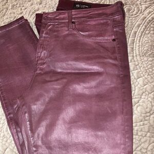Ag Adriano Goldschmied Metallic Plum Coated Skinny Jeans